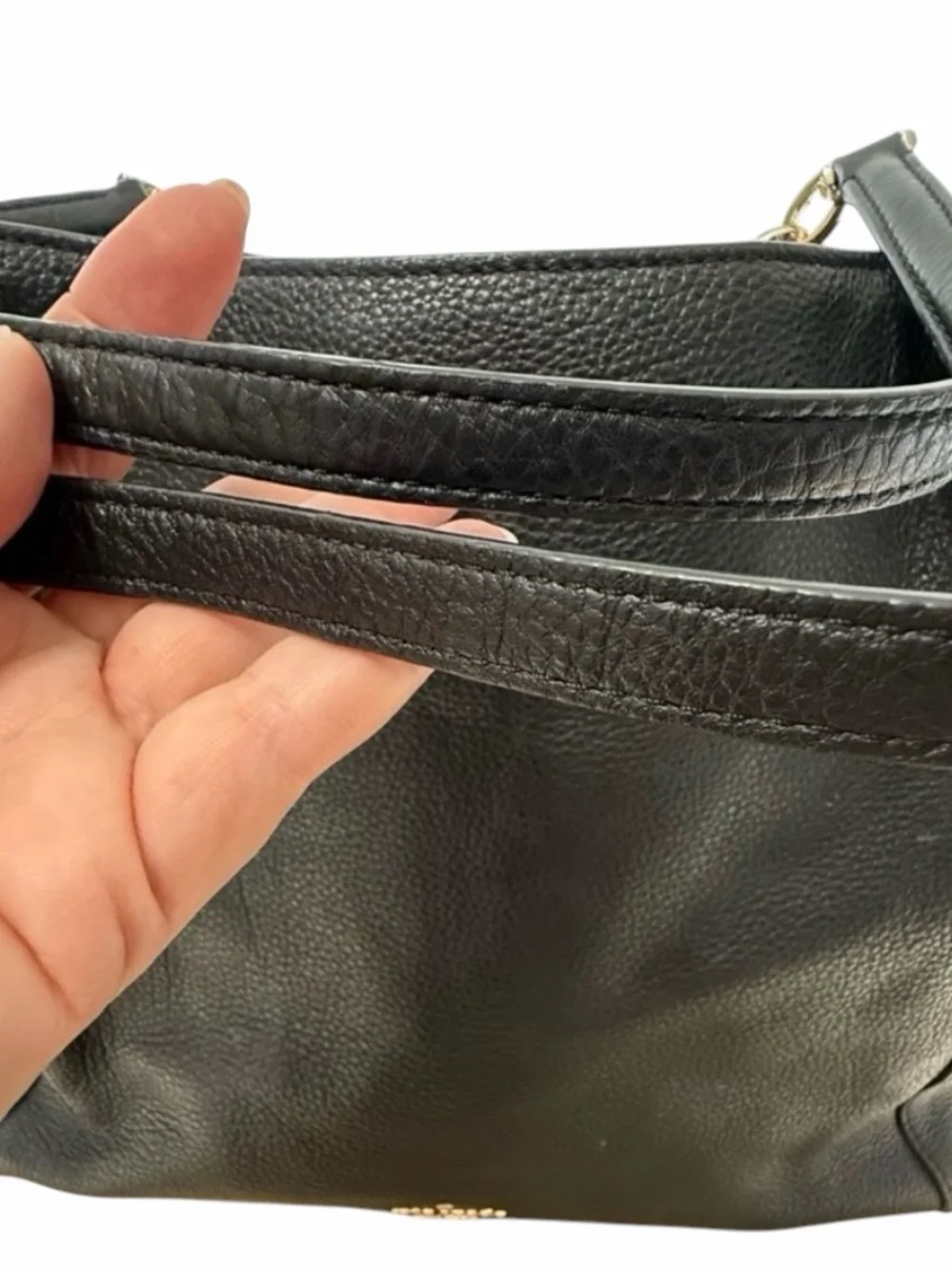 KATE SPADE BLACK PEBBLED LEATHER DOUBLE HANDLE SHOULDER TOTE